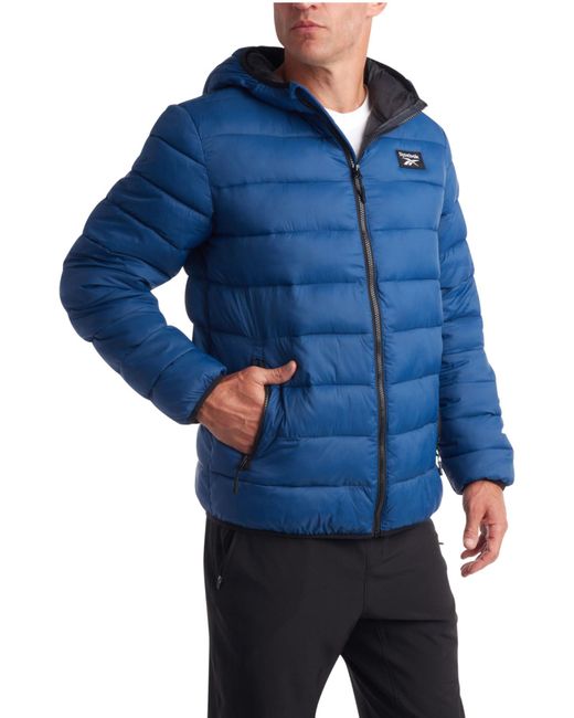 Reebok Blue Packable Quilted Puffer Coat - Weather Resistant Lightweight Outerwear Windbreaker Coat For for men