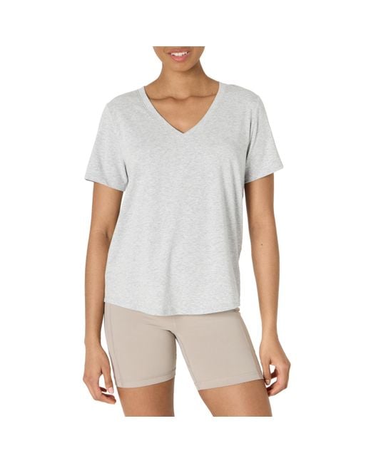 Amazon Essentials White Active Soft Cotton Relaxed Fit V-neck Short Sleeve Lightweight Yoga Workout T-shirt