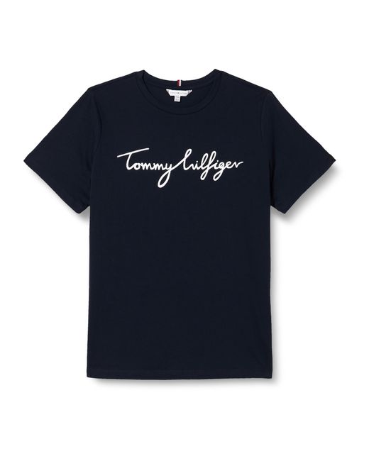 Tommy Hilfiger Crv Reg C-nk Signature Tee Ss S/s Gebreide Tops in het Blue
