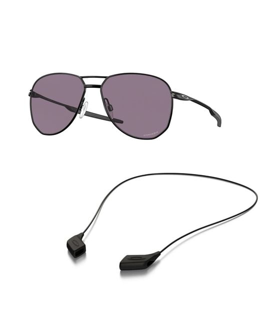 Oakley Metallic Sunglasses Bundle: Oo 4147 414701 Contrail Satin Black Prizm Gre Accessory Shiny Black Leash Kit