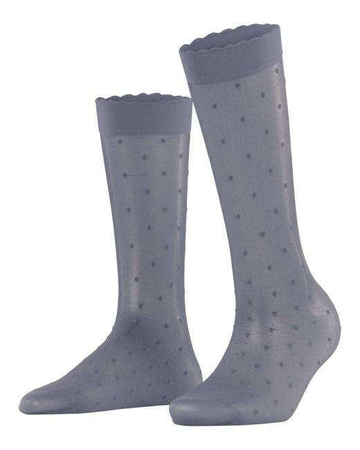 Falke Blue Dot 15 Den Knee-high Pop Socks Long Sheer Transparent Comfort Ruffle Frilly Cuff For A Soft Grip On The Leg Reinforced Fine Seam