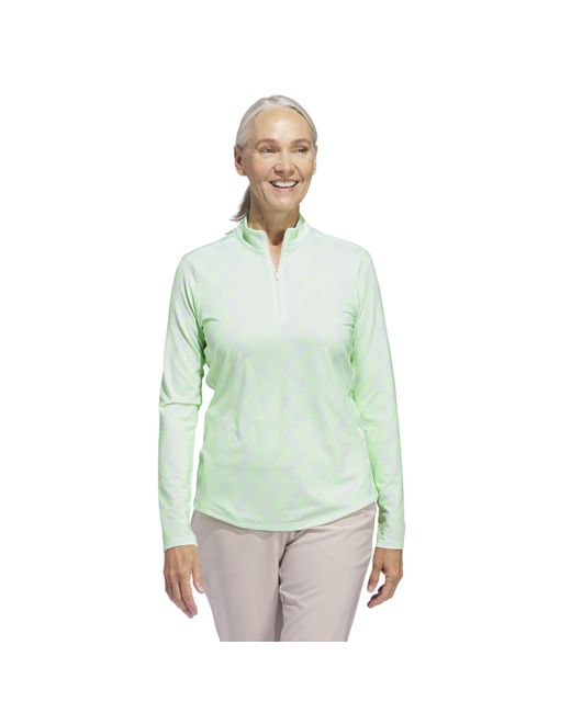 Adidas Green Ultimate365 Printed Quarter-zip Mock Golf Shirt