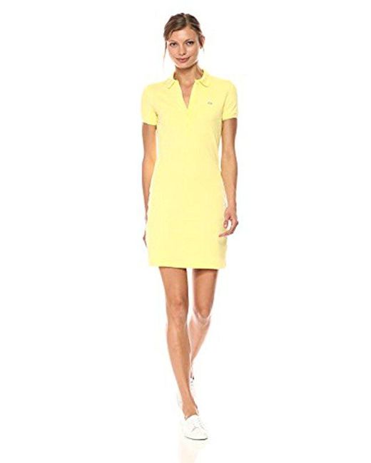 Lacoste Yellow Stretch Cotton Short Sleeve Mini Piqué Polo Dress