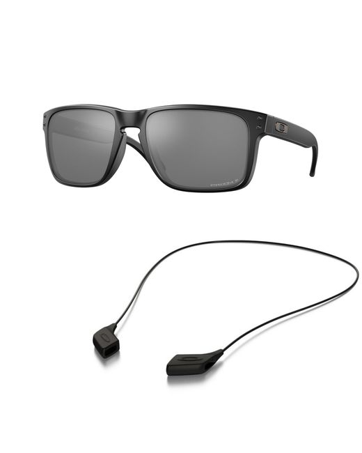 Oakley Gray Sunglasses Bundle: Oo 9417 941705 Holbrook Xl Matte Black Prizm Accessory Shiny Black Leash Kit
