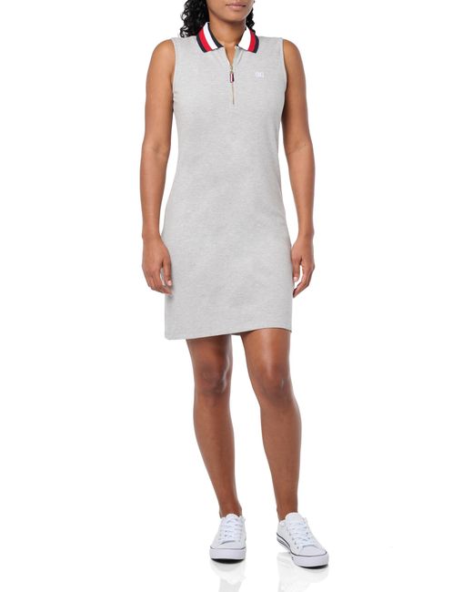 Tommy Hilfiger White Sleeveless Cotton Collared 3/4 Zip Dress Casual