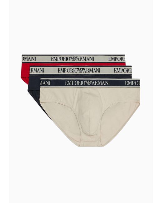 Emporio Armani Red Stretch Cotton Core Logoband 3-pack Brief for men