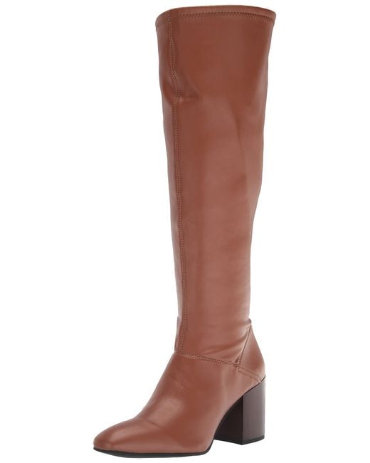 Franco Sarto S Tribute Knee High Heeled Boot Saddle Brown Stretch Wide Calf 8.5 M