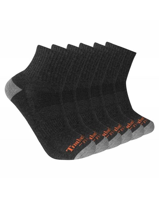 Timberland 6pack Performance Quarter Length Socks in Charcoal Heather