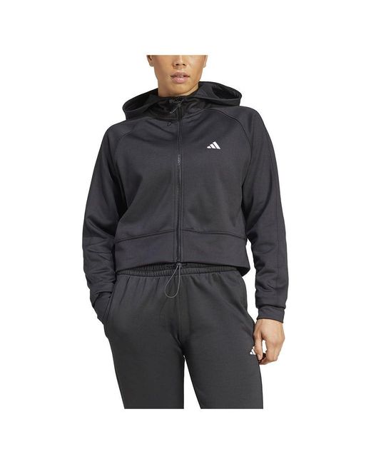 Adidas Black Aeroready Game And Go Full-zip Hooded Fleece Jacket Track Tops