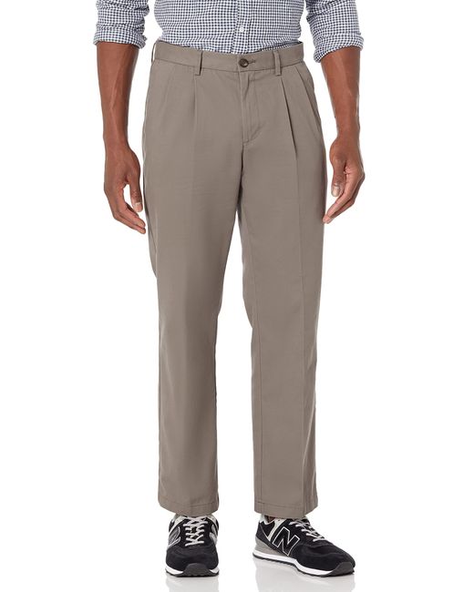 Amazon Essentials Gray Classic-fit Wrinkle-resistant Pleated Chino Trouser for men