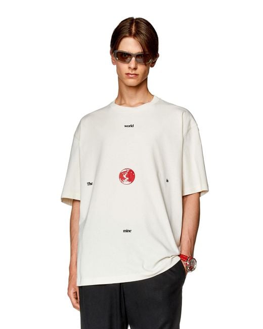 DIESEL White T-shirt With The World Is Mine Print for men