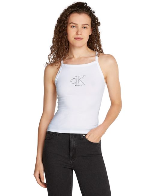 Jeans Camiseta de Tirantes Mujer Top Outlined Strappy Cuello en U Calvin Klein de color White