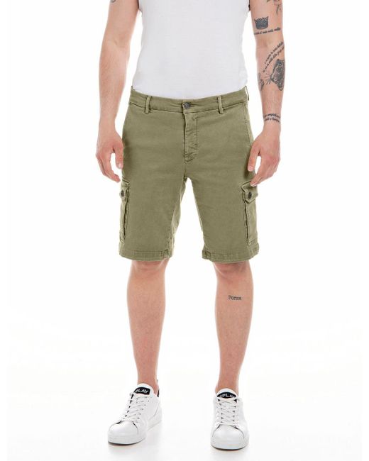 Replay Green Cargo-Shorts Vannie aus Stretch Denim