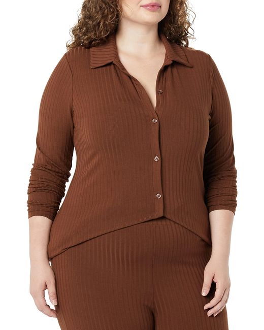 Amazon Essentials Brown Wide Rib Long Sleeve Button-up Collared Cardigan