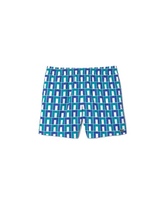 Lacoste Blue S Printed Swim Shorts Green M for men