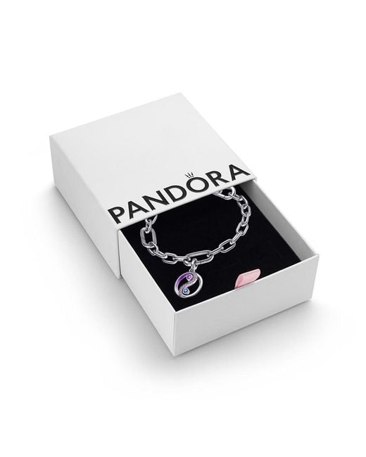 Pandora Black Sterling Silver Yin & Yang Medallion Charm In Purple And Blue And Link Chain Bracelet - Jewellery Set With Gift