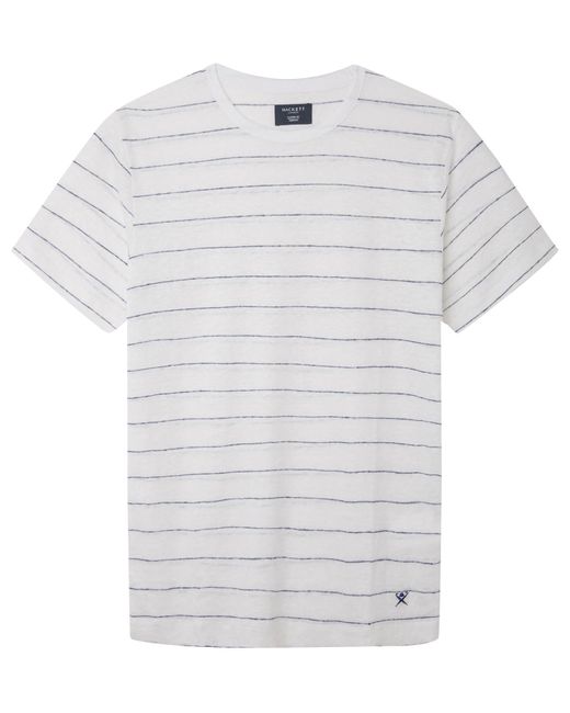 Hackett White Hackett Linen Stripe Short Sleeve T-shirt L for men