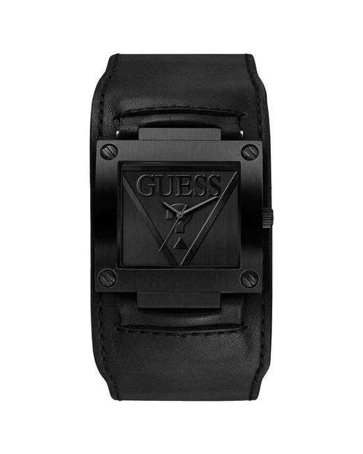 Guess Black Genuine Leather Cuff Watch. Color: Black