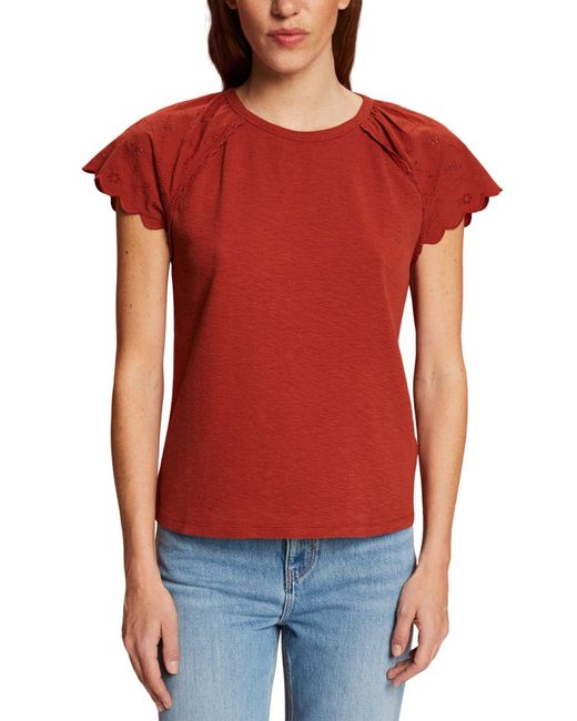 Esprit Edc By T-shirt Met Borduurwerk Op De Mouwen in het Red