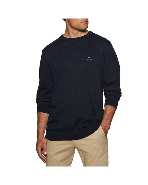 Gant Blue Classic Cotton C-neck Sweater for men