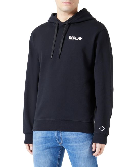Replay Blue Men's Hoodie With Zip Made Of Cotton