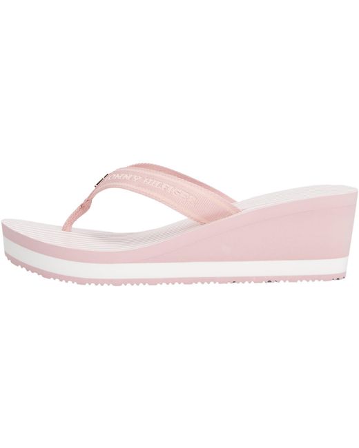 Tommy Hilfiger Th Strepen Wedge Beach Sandal Flip Flops in het Black