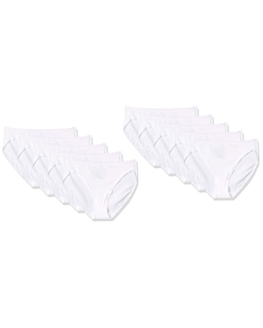 Amazon Essentials Katoen Stretch Hi-cut Korte Panty 10-pack Wit in het Black