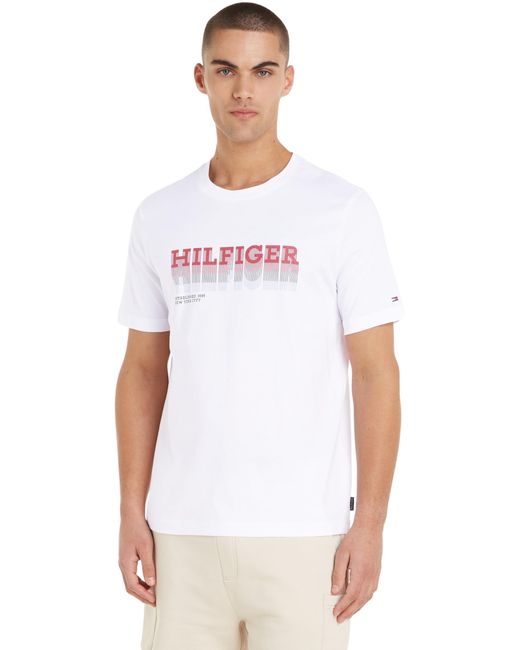 Fade Hilfiger Tee MW0MW34377 T-Shirts ches Courtes Tommy Hilfiger pour homme en coloris White