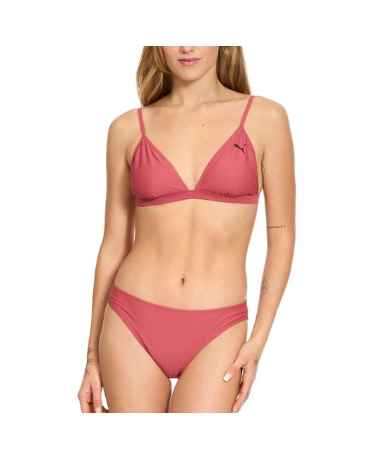 PUMA Red Triangle Bikini Top & Bottom Swimsuit Set