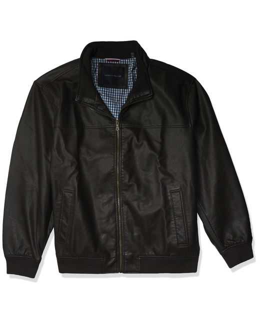 Tommy Hilfiger Black Faux Leather Bomber Jacket for men