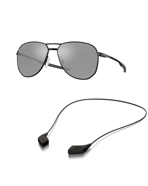 Oakley Metallic Sunglasses Bundle: Oo 4147 414704 Contrail Satin Black Prizm Bla Accessory Shiny Black Leash Kit for men