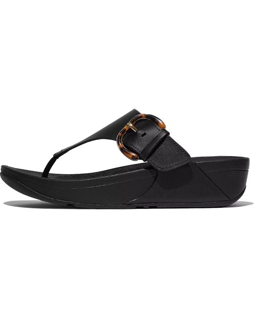 Fitflop Black Lulu Resin-buckle Leather Toe-post Sandals