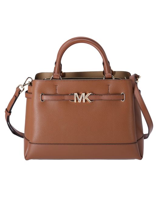 Michael Kors Reed Large Triple Compartment Satchel Luggage Brown Pebbled Leather