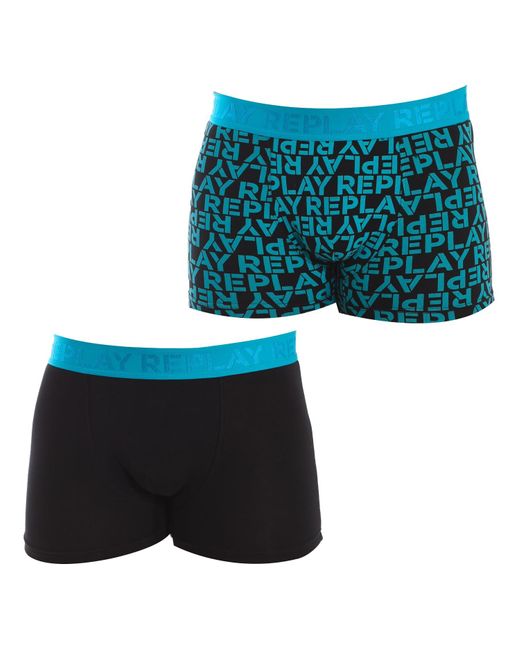 Replay Green Boxer Style 3 T/c All Over Logo 2pcs Box for men