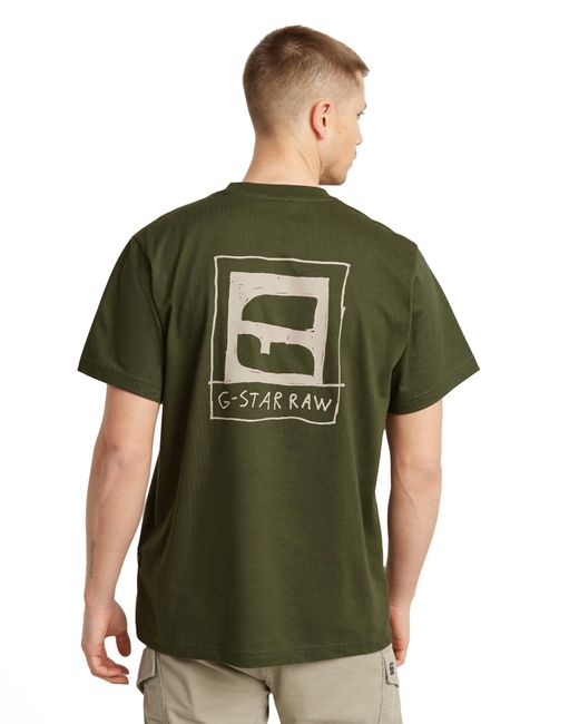 G-Star RAW Green Handwriting Back Print Loose R T T-shirt for men