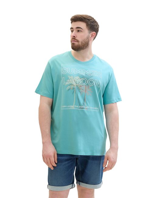 Tom Tailor Plussize Basic T-Shirt mit Sommer-Prints in Blue für Herren