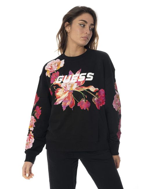 Felpa Donna Corine Flower Sweatshirt Nero ES23GU12 V3RQ07K68I3 XS di Guess in Black