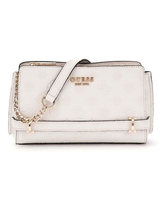 Guess Black Zarela Mini Top Zip Crossbody Xs Cream White Logo