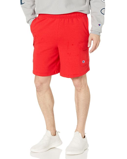 Champion Red Powerblend Shorts With Cargo Pockets For for men