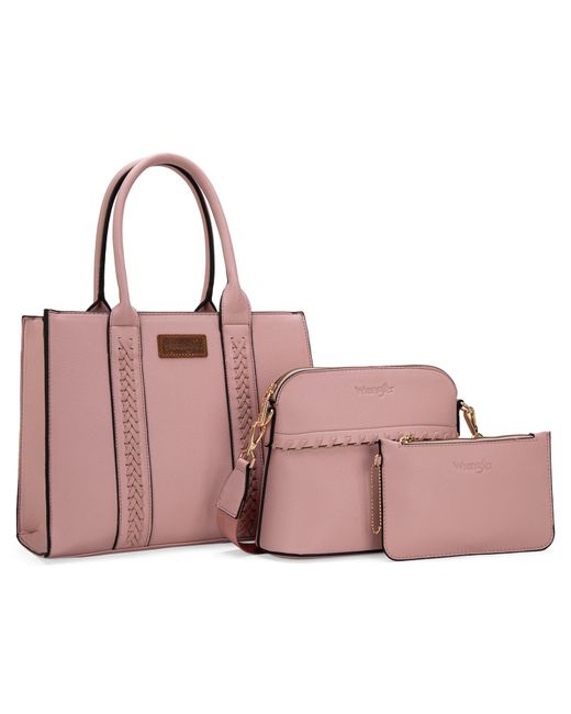 Wrangler Pink 3pcs Purses For Tote Bag Crossbody Handbag Sets With Strap