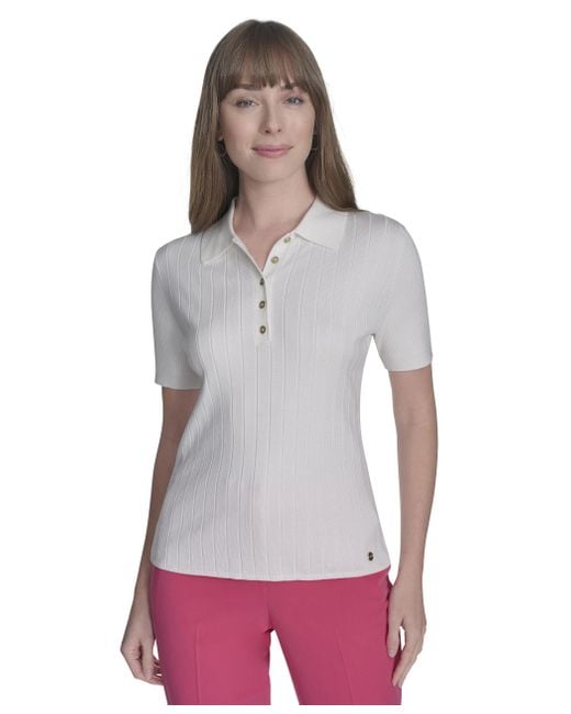 Tommy Hilfiger White Short Sleeve Button Placket Polo Sweater