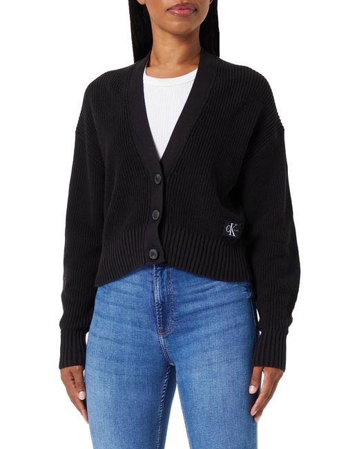 Calvin Klein Black Sweater Cardigan Label Chunky