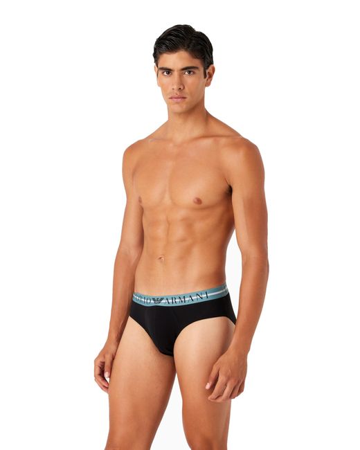 Underwear 3-Pack Mixed Waistband Brief Emporio Armani pour homme en coloris Blue