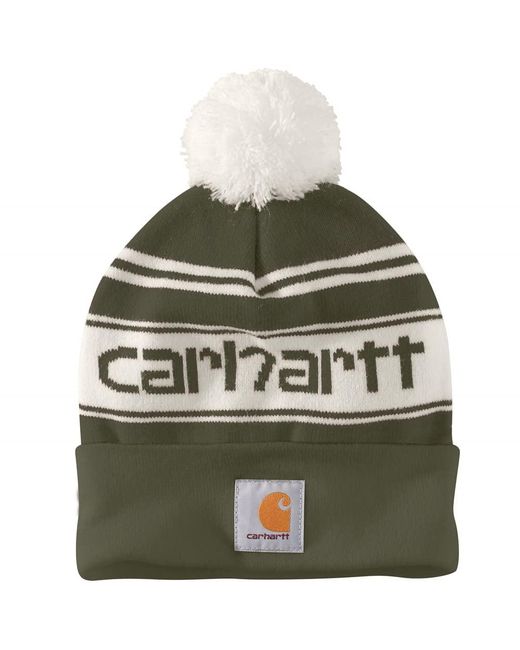 Carhartt Green Strickmütze mit Bommel und Logo Beanie-Mütze