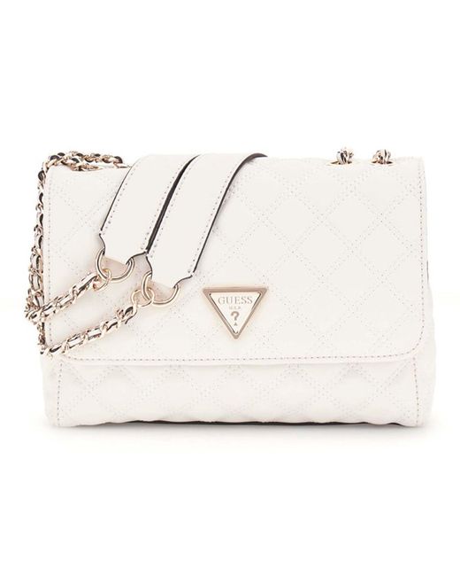 Guess Giully Two Compartment Convertible Flap Cream White in het Black