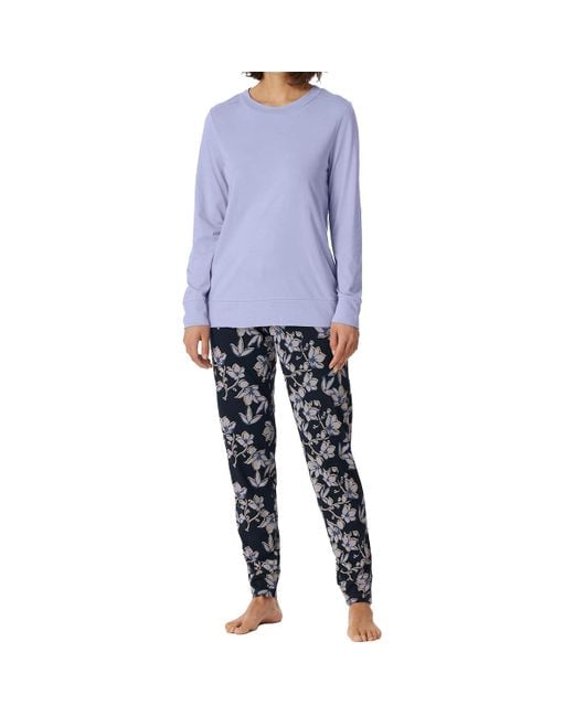 Schiesser Blue Schlafanzug Set lang Baumwolle Modal - Nightwear, Navy_180118, 44
