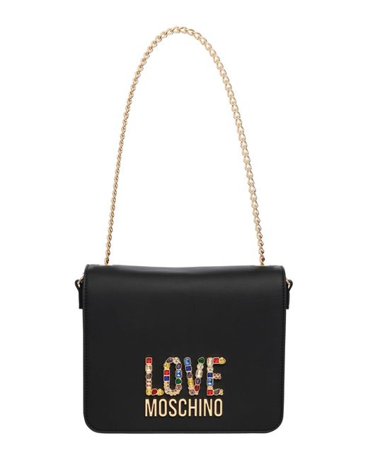 Borsa a spalla rhinestone logo di Love Moschino in Black