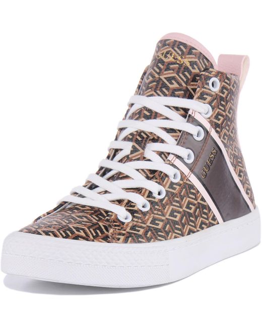 Guess Brown Elga Hi Top Lace Up Synthetic Trainers
