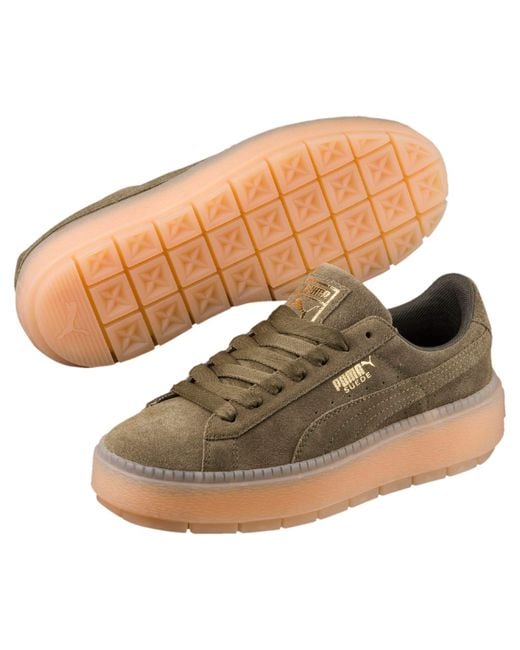 PUMA Gray Suede Platform Trace Suede Leather Sneakers Shoes