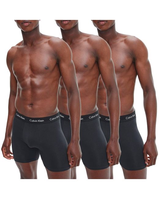 Calvin Klein Brown Trunks 3 Pack - Signature Waistband Elastic - Elasticated Cotton - Black - Size for men